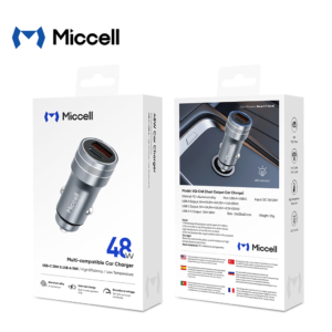 Cargador Miccell para carro 2 Puertos 1 USB-A + 1 USB-C 48W Gris (VQ-C48)
