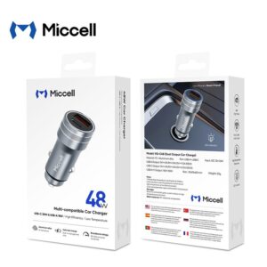 Cargador Miccell para carro 2 Puertos 1 USB-A + 1 USB-C 48W Gris (VQ-C48)