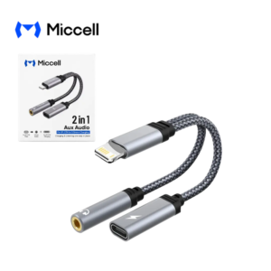 Cable Miccell Lightning a Jack 3.5mm +USB-C Gris (VQ-AUX005L)
